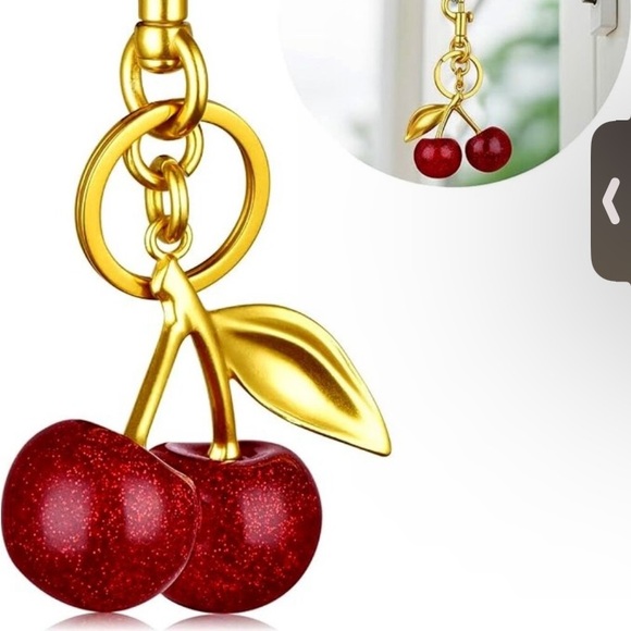 Cherry Red Keychain/Bag Charm with Gold Accents - Picture 1 of 6